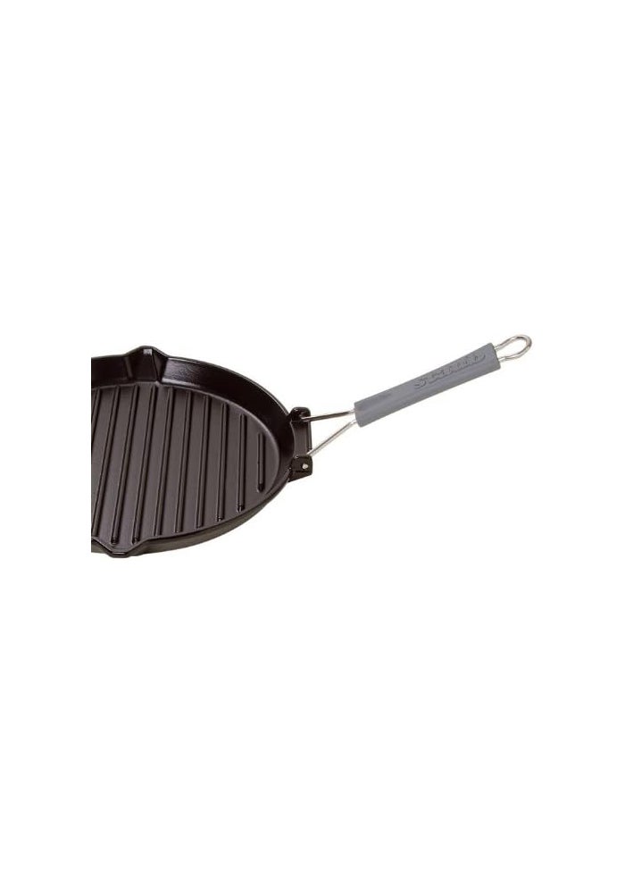 Staub Round Grill Pan 27 cm with Silicon Handle - Cast Iron, Black Matt Enamel - Image 4